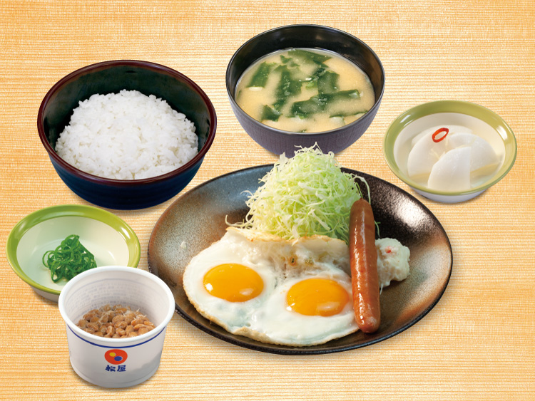 ソーセージエッグ定食 納豆 メニュー 松のや