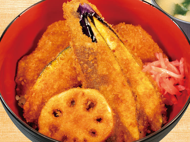 ロースと野菜の合い盛りタレかつ丼