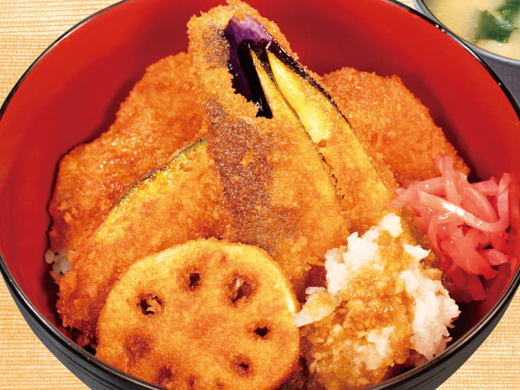ロースと野菜の合い盛りタレかつ丼+トッピング鬼おろし