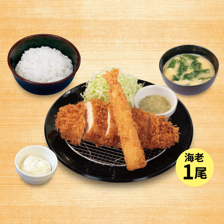 “肉厚”チキンムネかつ＆海老フライ１尾定食
