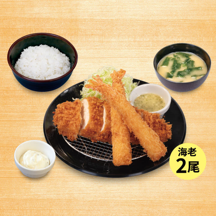 “肉厚”チキンムネかつ＆海老フライ２尾定食