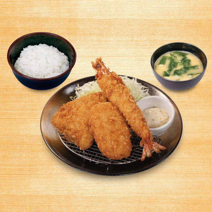 海鮮盛合わせ定食（カニコロ1個・有頭大海老1尾・アジ1枚）