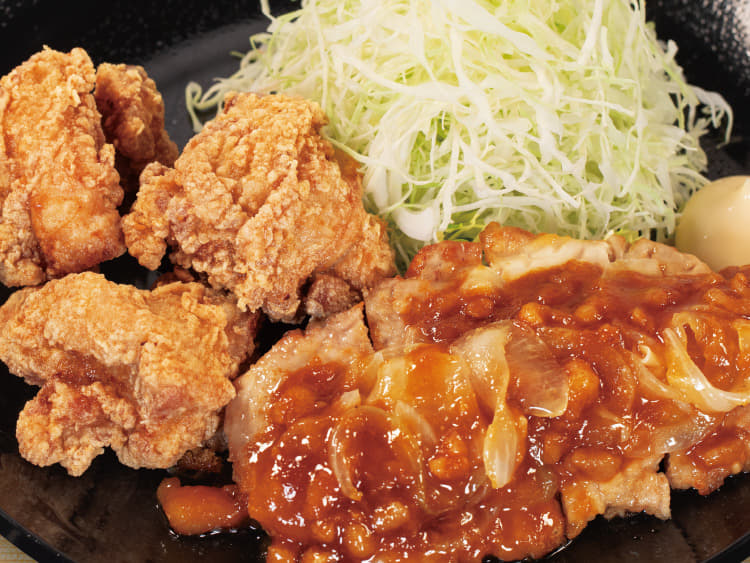 背脂生姜タレのポークフライドステーキ&本格唐揚げ(3個)定食