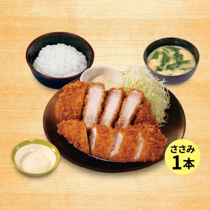 “大麦豚”厚切りリブロースかつ＆ささみかつ１本定食