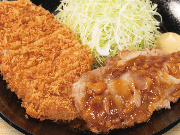 背脂生姜タレのポークフライドステーキ&ロースかつ定食