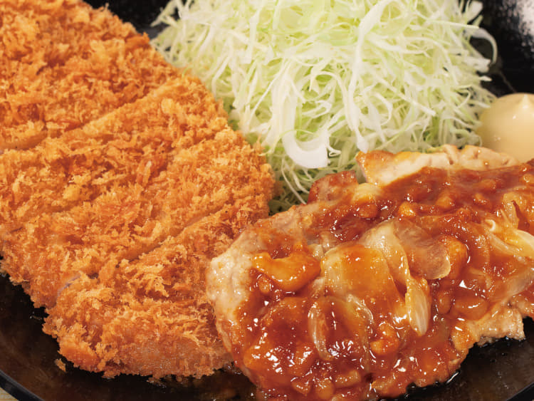 背脂生姜タレのポークフライドステーキ＆ロースかつ定食