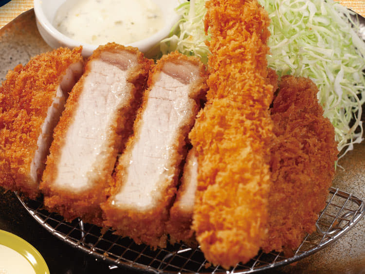 国産雪国育ち厚切りロースかつ＆海老フライ（1尾）定食