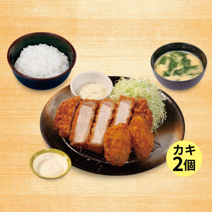 国産雪国育ち厚切りロースかつ＆カキフライ（2個）定食