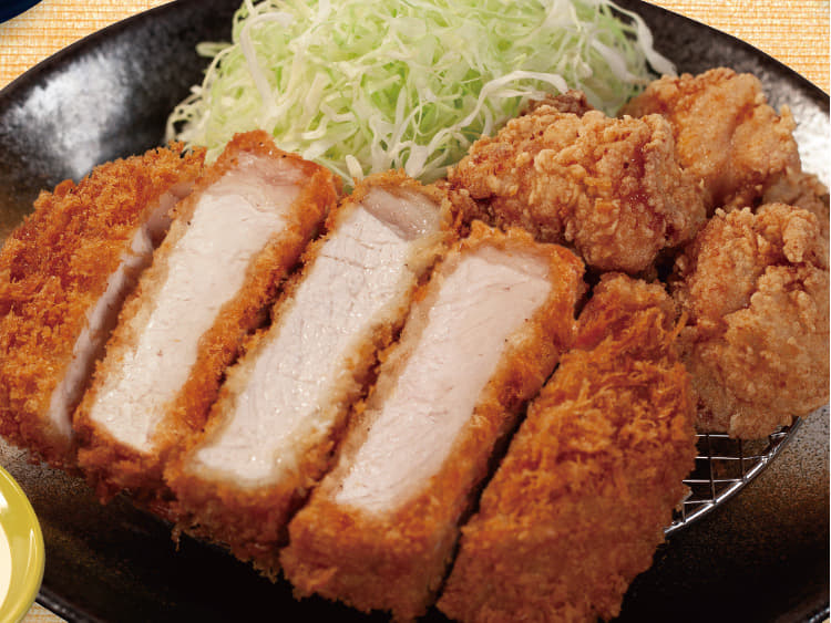 “大麦豚”厚切りリブロースかつ＆本格唐揚げ定食
