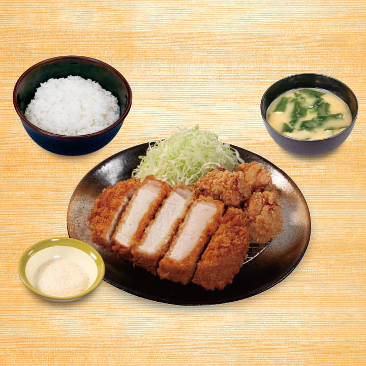 “大麦豚”厚切りリブロースかつ＆本格唐揚げ定食