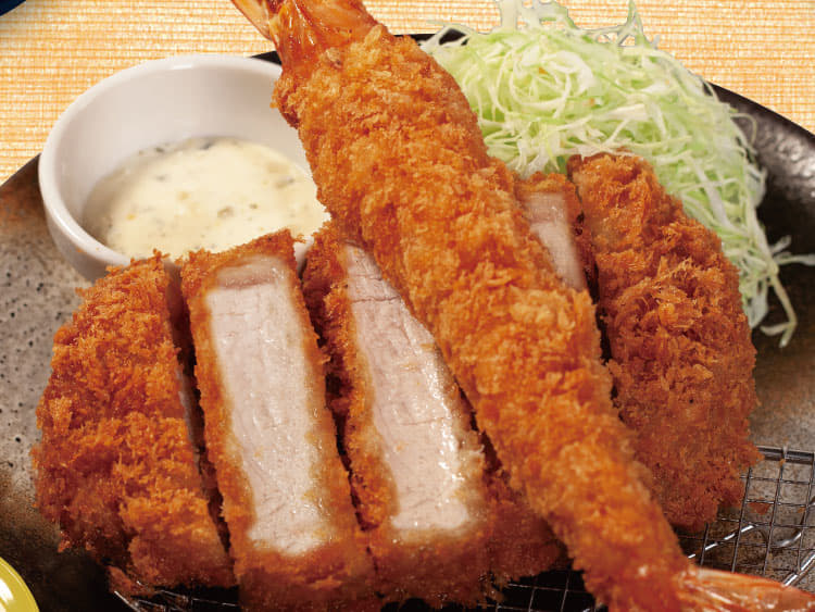 国産雪国育ち厚切りロースかつ＆有頭大海老フライ（1尾）定食
