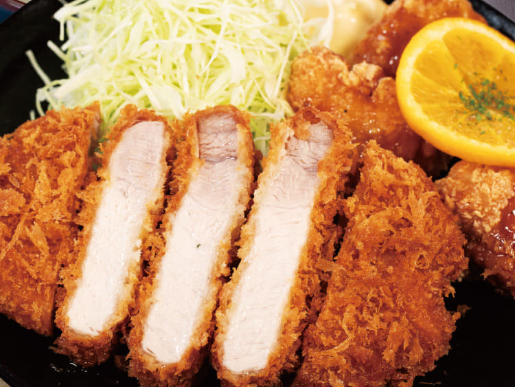 超厚切りリブロースかつ&オレンジソース唐揚げ(3個)定食