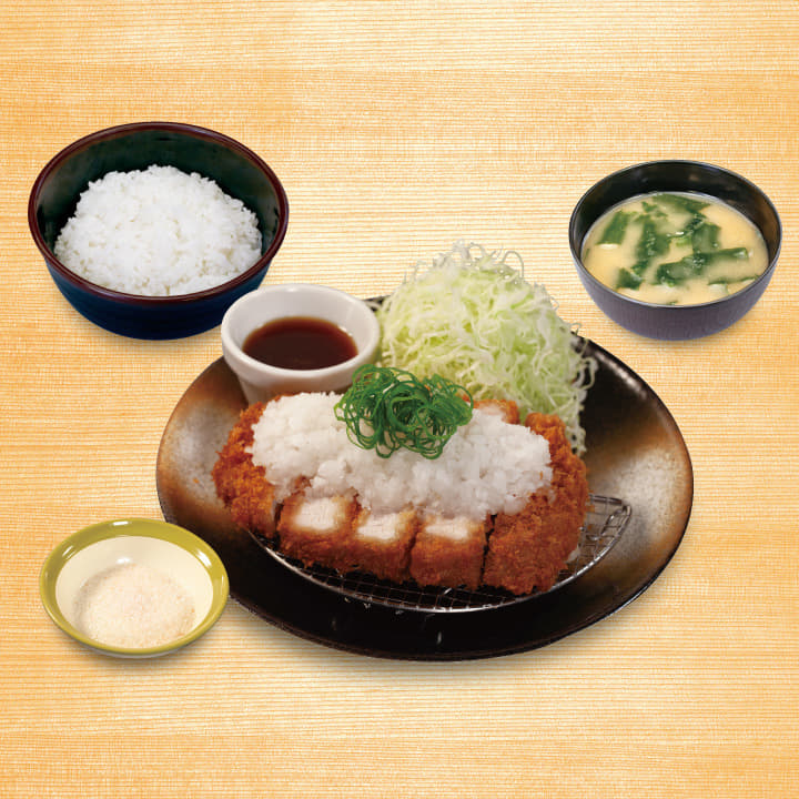 “大麦豚”厚切りリブ鬼おろしポン酢ロースかつ定食