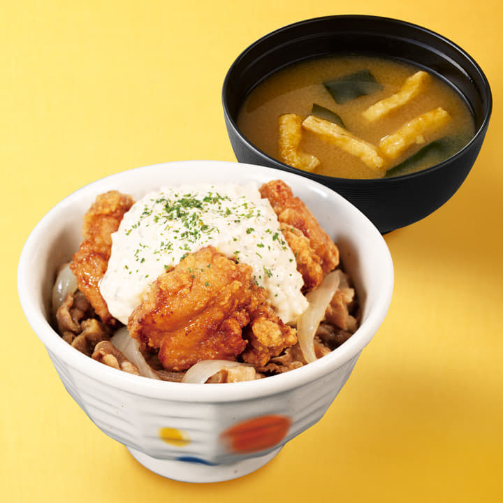 タルタル唐揚げ牛めし