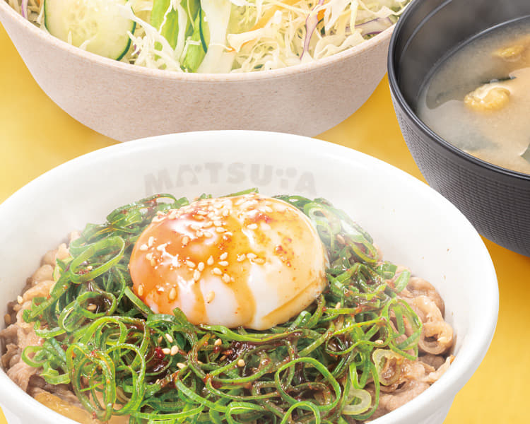 ネギたっぷり旨辛ネギたま牛めしランチセットあたま大盛