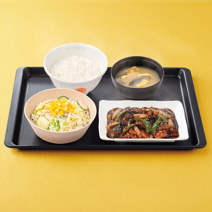 厚切り豚カルビと茄子の辛味噌炒め定食