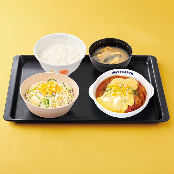 煮込みキャベツのチーズトマトハンバーグ定食