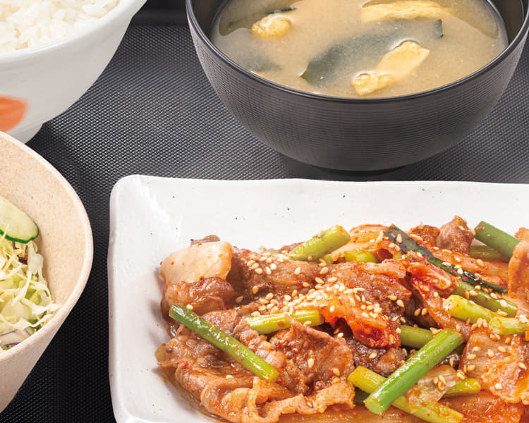 牛焼肉ピリ辛炒め定食ダブル