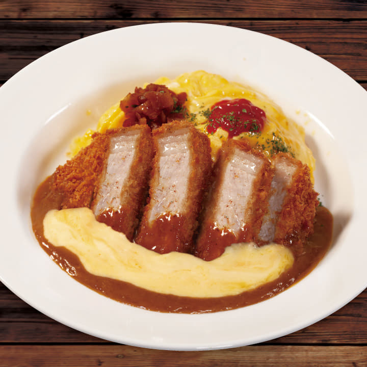 "大麦豚"厚切りリブロースかつオムレツカレー　トッピングチーズ