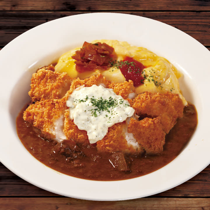 ささみかつオムレツ欧風ビーフカレー